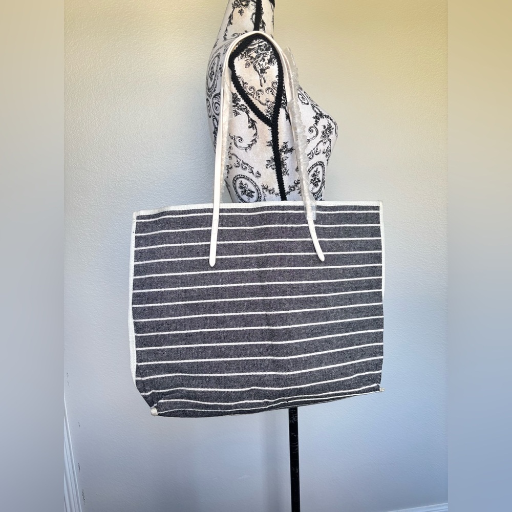 Lancome Black and White Striped Tote Bag